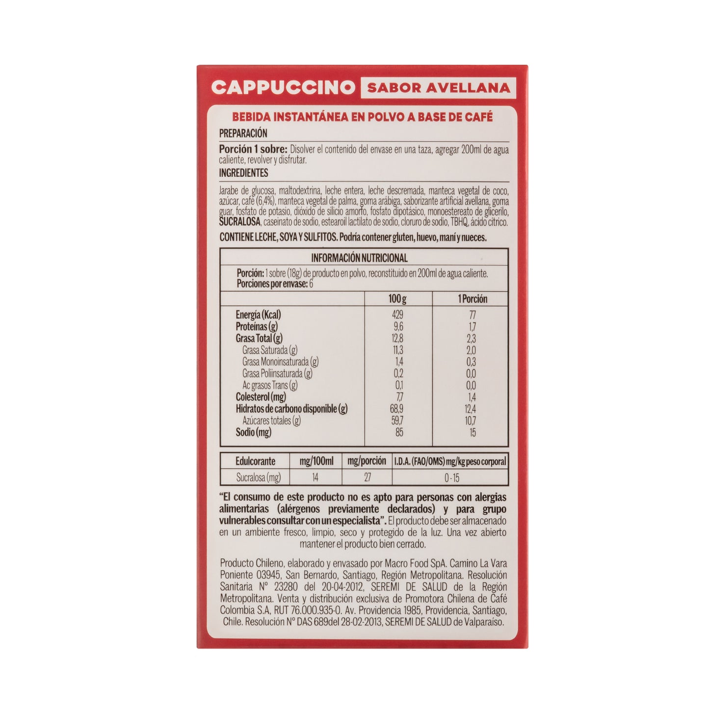 Mixes Cappuccino Avellana - Juan Valdez Café